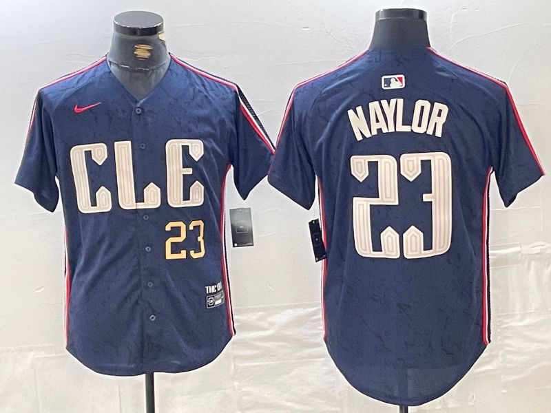 Men Cleveland Indians #23 Naylor Blue City Edition Nike 2024 MLB Jersey style 2